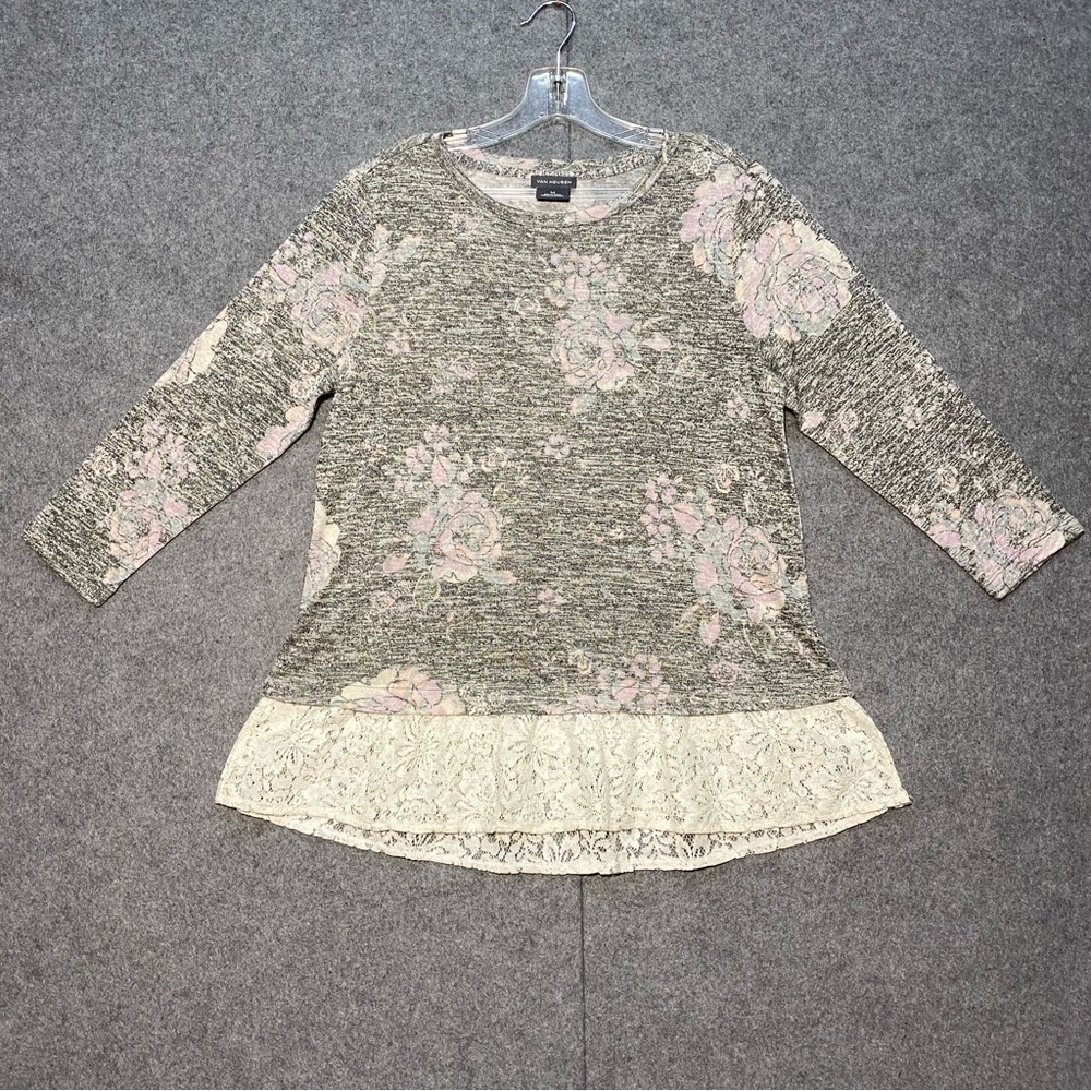 Van Heusen grey and pink Ruffled 3/4 Sleeve Blouse no